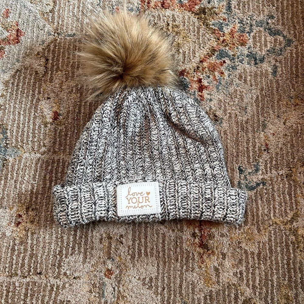Love Your Melon Charcoal and Tan Knit Beanie